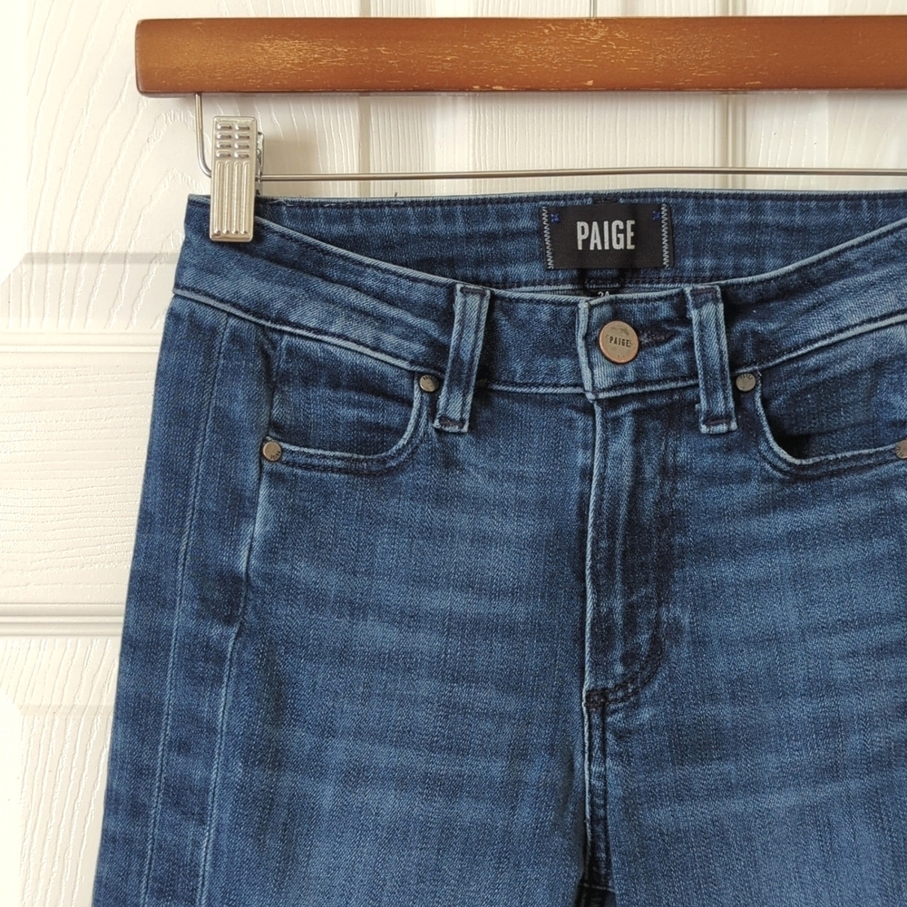 Paige Hoxton Classic Medium Wash High Waisted Ankle Cropped Skinny Jeans 24 - Picture 11 of 14